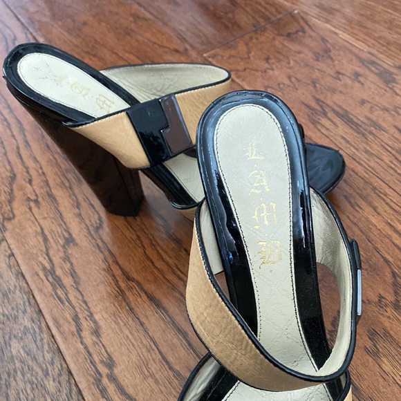 L.A.M.B chunky heel, Womens 9, black & tan - Picture 5 of 9